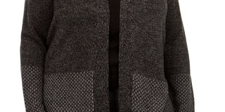 Karen Scott Women's Plus Patterned-Border Cardigan Sweater Black Size 0X-Large