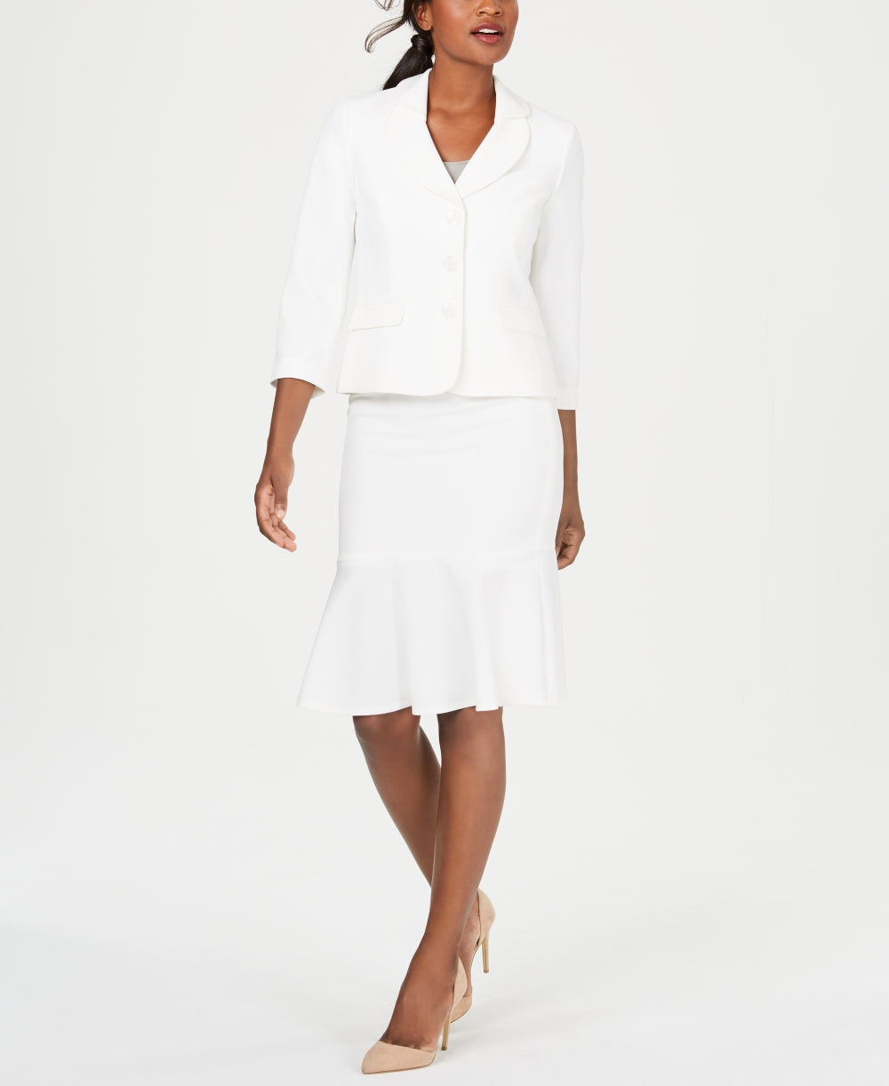 Terno feminino Le Suit com saia de crepe de três botões, branco, tamanho 14
