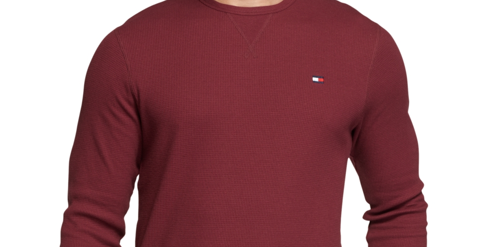 Camisa térmica masculina Tommy Hilfiger de manga comprida vermelha tamanho X-G
