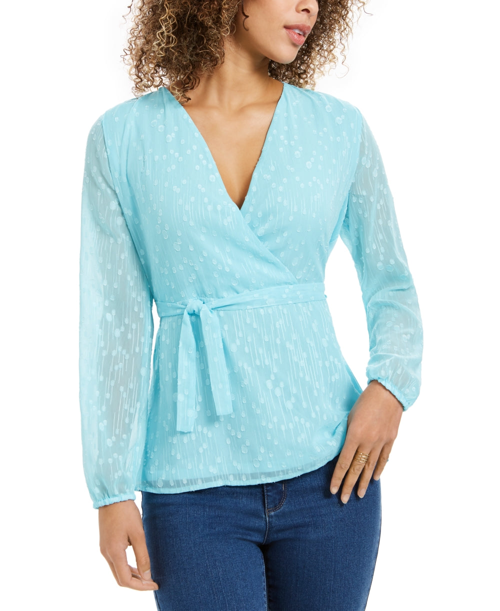 Charter Club Top feminino com recortes e bolinhas, azul anjo, tamanho XX-G