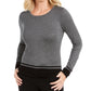 Karen Scott Suéter Feminino com Barra Colorida e Blocos, Cinza Escuro, Tamanho XS