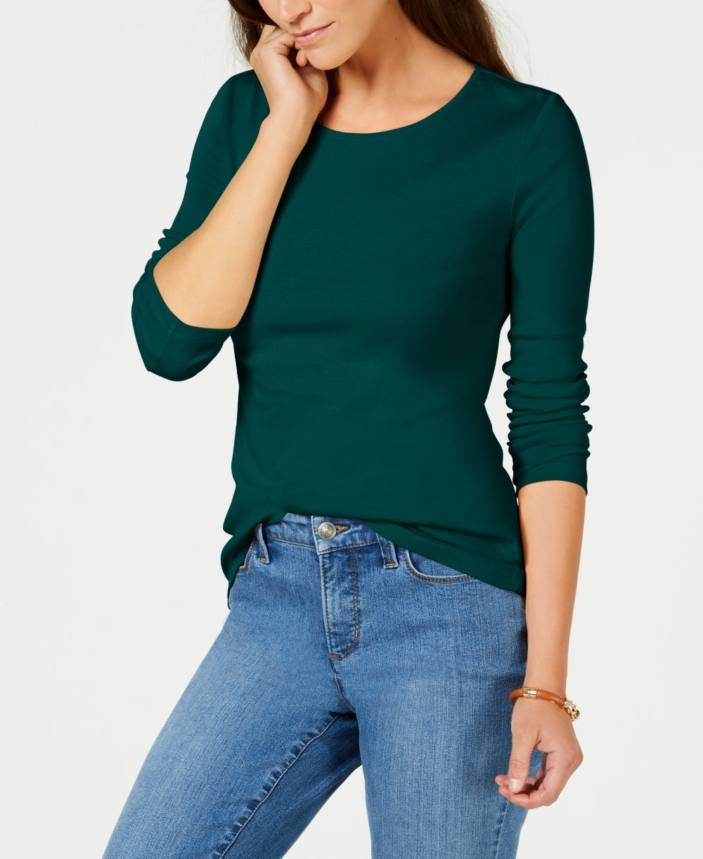 Camiseta feminina de manga comprida Charter Club Pima Cotton, verde, tamanho XX-G