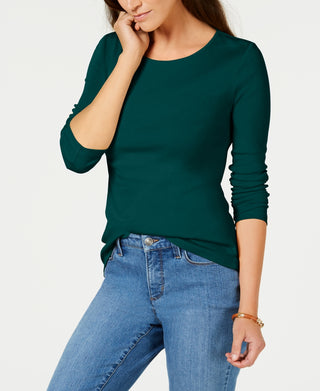 Charter Club Women's Pima Cotton Long-Sleeve Top Green Size XX-Large