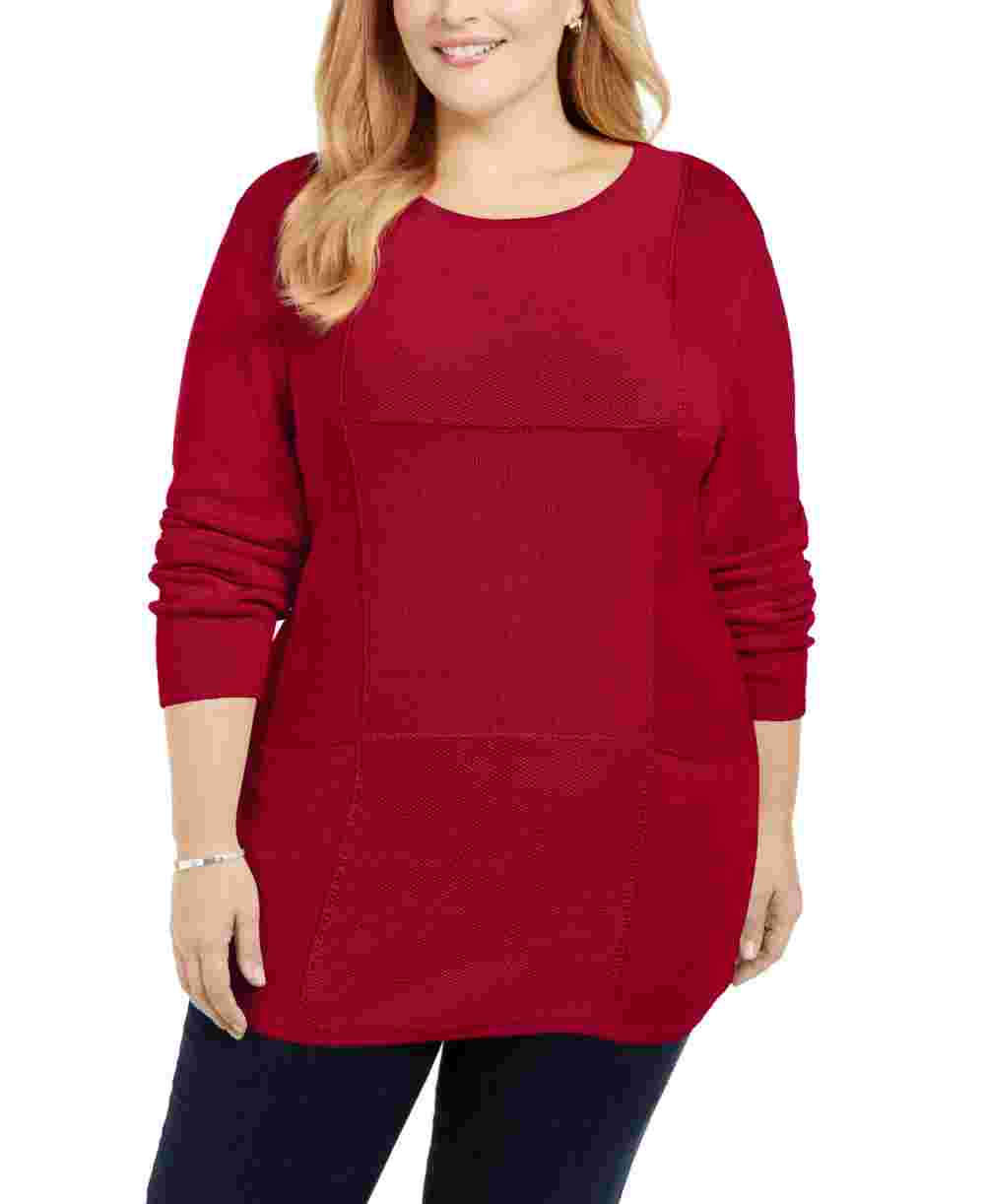 Túnica de malha plus size feminina Karen Scott, vermelha, tamanho 1X