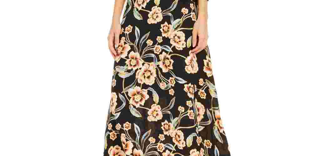 Vestido feminino com saia estampada e amarração lateral, preto, tamanho 14, da INC International Concepts