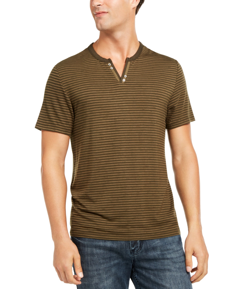 Camiseta listrada masculina com gola dividida da INC International Concepts, verde, tamanho pequeno