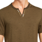 Camiseta listrada masculina com gola dividida da INC International Concepts, verde, tamanho pequeno