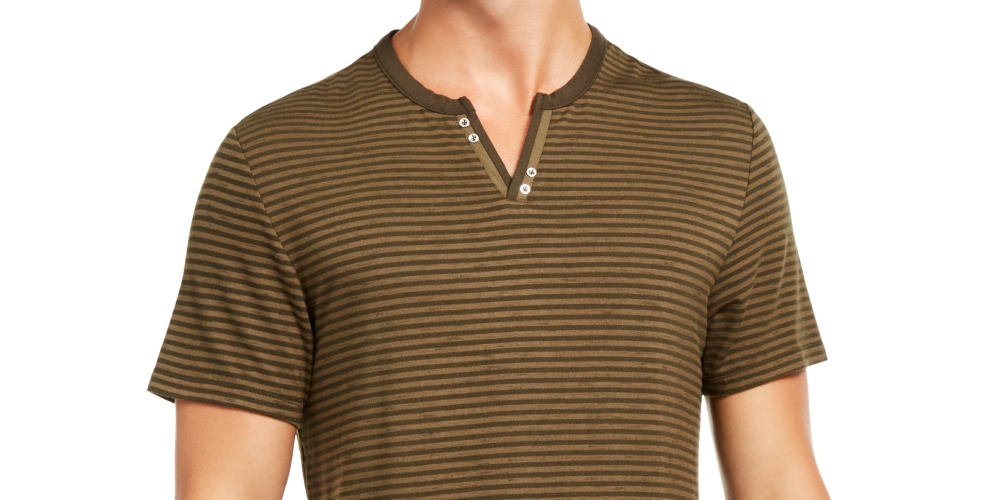 Camiseta listrada masculina com gola dividida da INC International Concepts, verde, tamanho pequeno