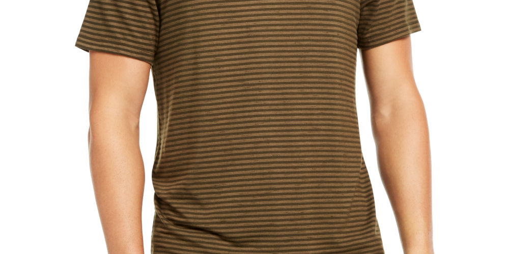 Camiseta listrada masculina com gola dividida da INC International Concepts, verde, tamanho pequeno