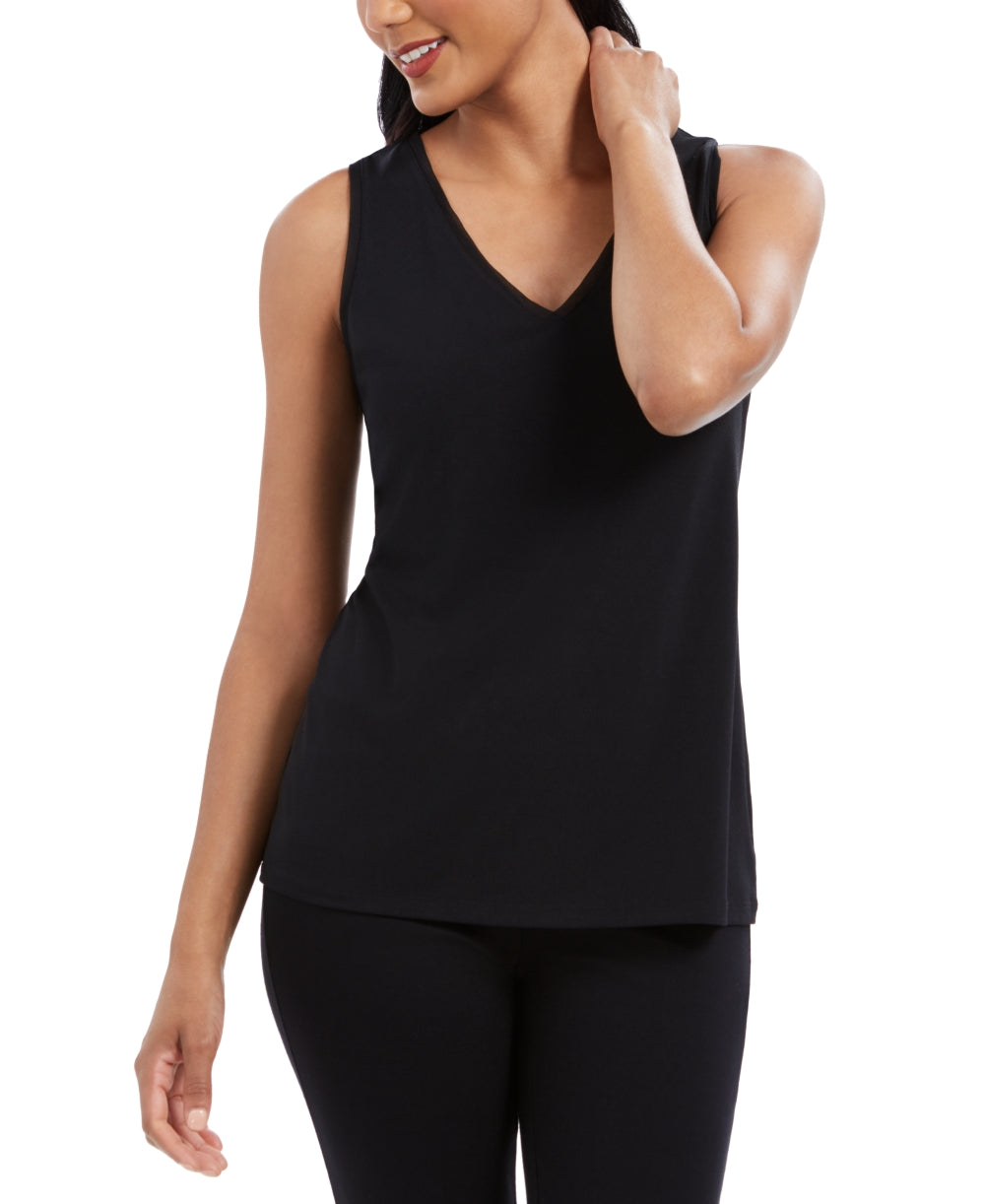 Camiseta regata feminina de crepe Charter Club, preta, tamanho extragrande