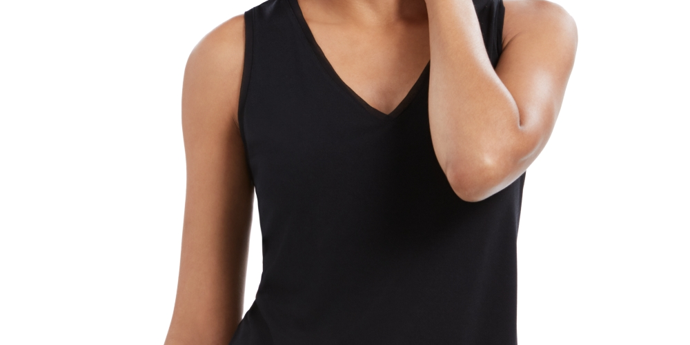 Camiseta regata feminina de crepe Charter Club, preta, tamanho extragrande