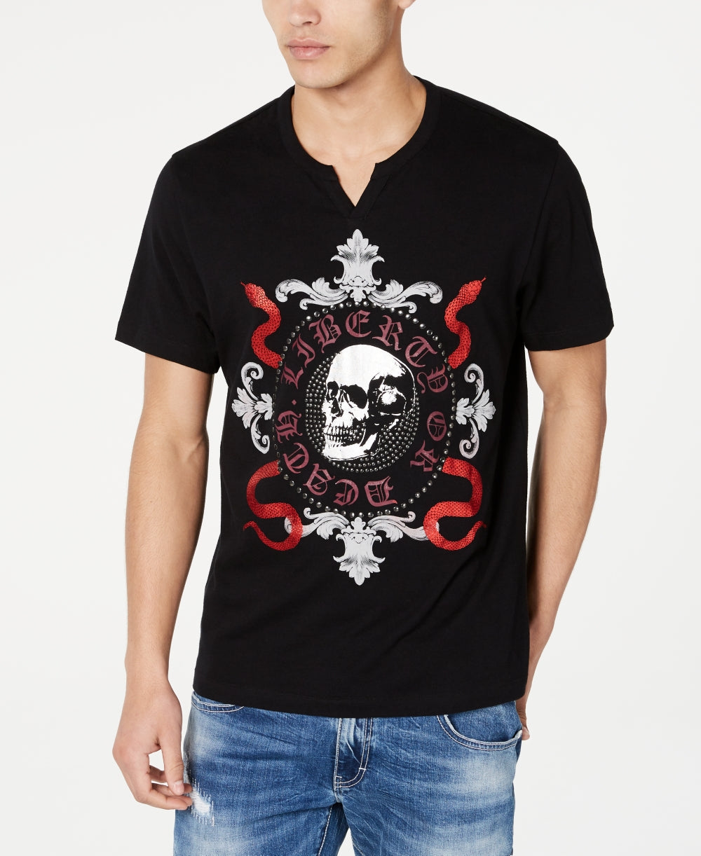 Camiseta masculina com estampa de caveira e cobra da INC International Concepts, preta, tamanho pequeno