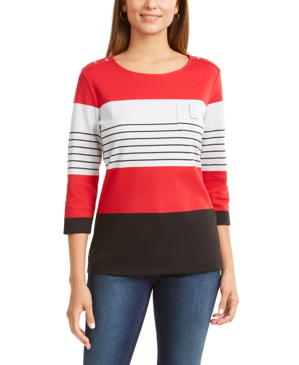 Karen Scott Sport Top Feminino Colorblocked com Botões nos Ombros Vermelho Tamanho X-S