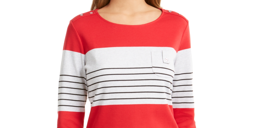Karen Scott Sport Top Feminino Colorblocked com Botões nos Ombros Vermelho Tamanho X-S