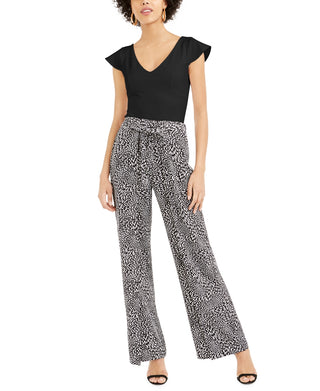 Bar III Women's V-Neck Flutter Cap-Sleeve Top Black Size X-Large