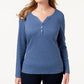 Karen Scott Top Henley de Algodão Feminino Azul Tamanho XX-G