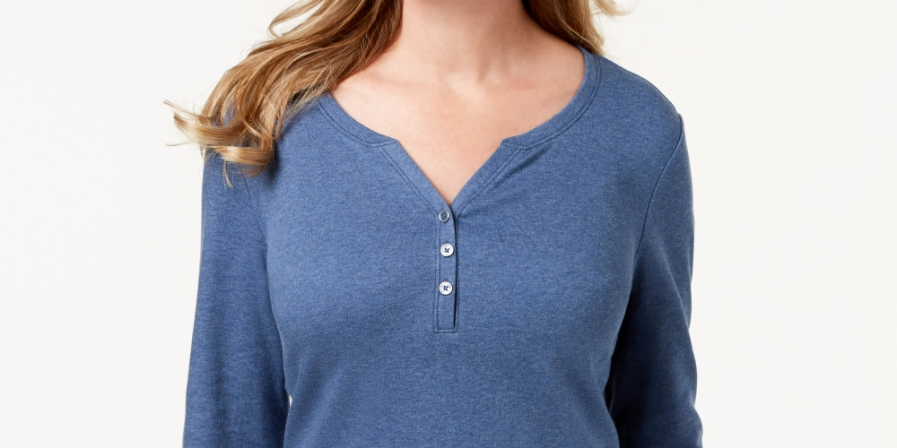 Karen Scott Top Henley de Algodão Feminino Azul Tamanho XX-G