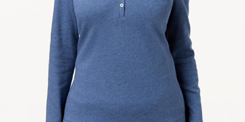 Karen Scott Top Henley de Algodão Feminino Azul Tamanho XX-G