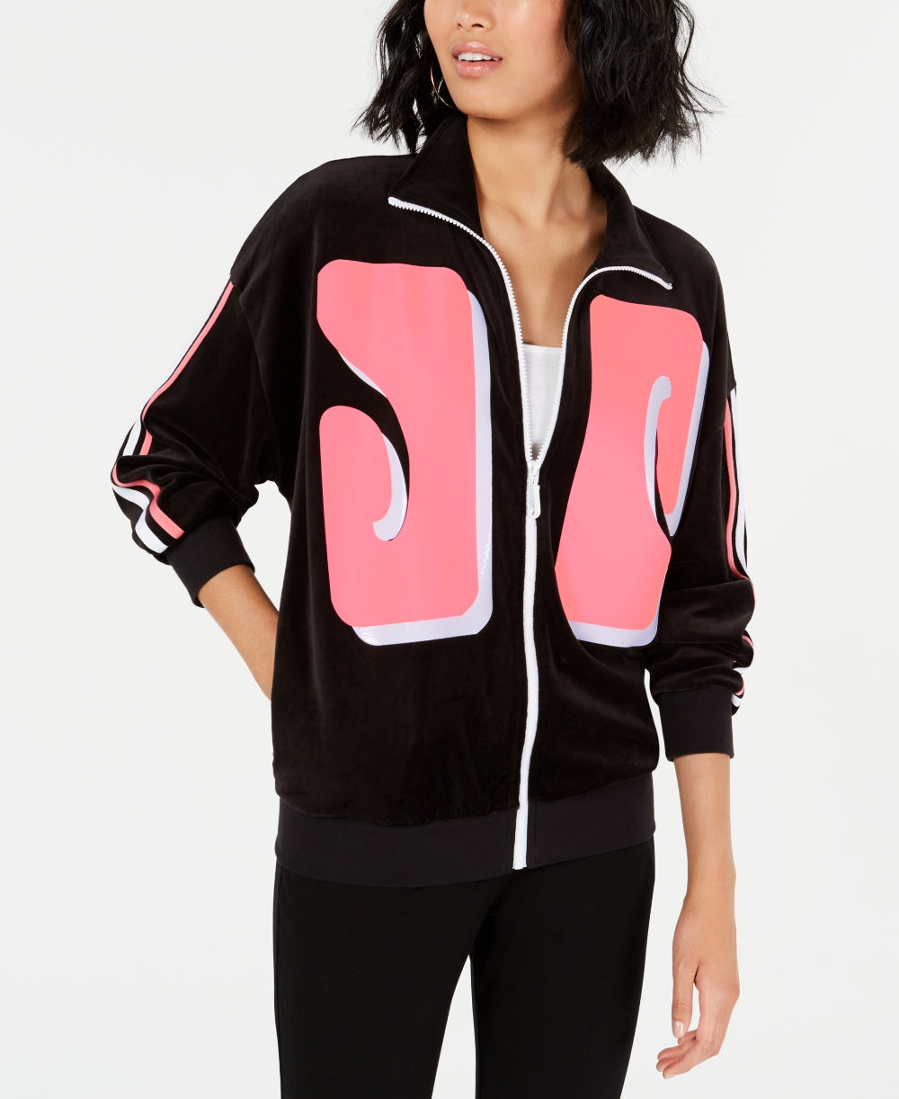 Jaqueta de corrida feminina Juicy Couture Graphic Velour, preta, tamanho médio