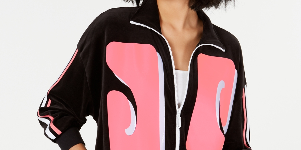 Jaqueta de corrida feminina Juicy Couture Graphic Velour, preta, tamanho médio