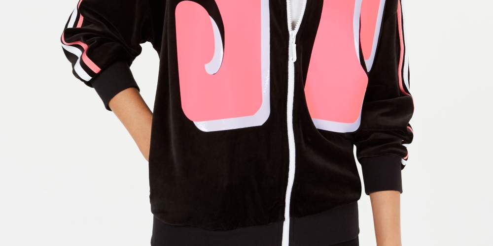 Jaqueta de corrida feminina Juicy Couture Graphic Velour, preta, tamanho médio