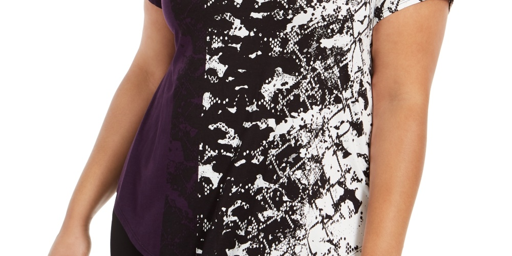 Camiseta feminina Alfani Petite com estampa e bainha redonda, roxa, tamanho Petit S