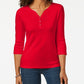 Karen Scott Top Henley de Algodão Feminino Petite Vermelho Brilhante Tamanho Petite