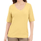 Blusa feminina Karen Scott com decote em V e detalhes em botões, amarela, tamanho pequeno