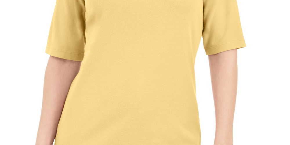 Blusa feminina Karen Scott com decote em V e detalhes em botões, amarela, tamanho pequeno
