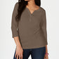 Karen Scott Top Henley de Algodão Feminino Marrom Tamanho X-S