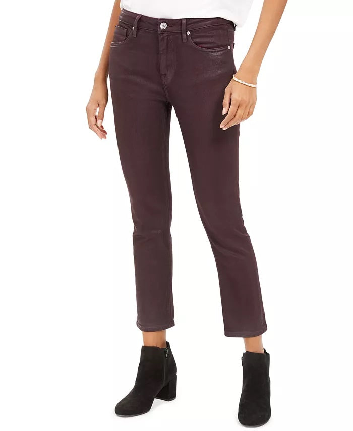 Calça jeans reta com cintura alta e revestimento Vigoss Juniors, roxa, tamanho 28