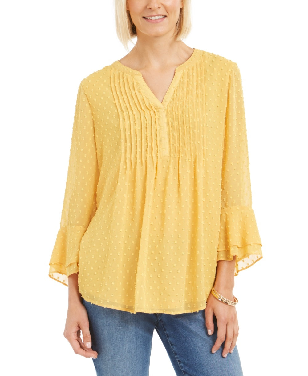 Charter Club feminino, blusa curta texturizada com babados duplos, tamanho dourado, tamanho PL