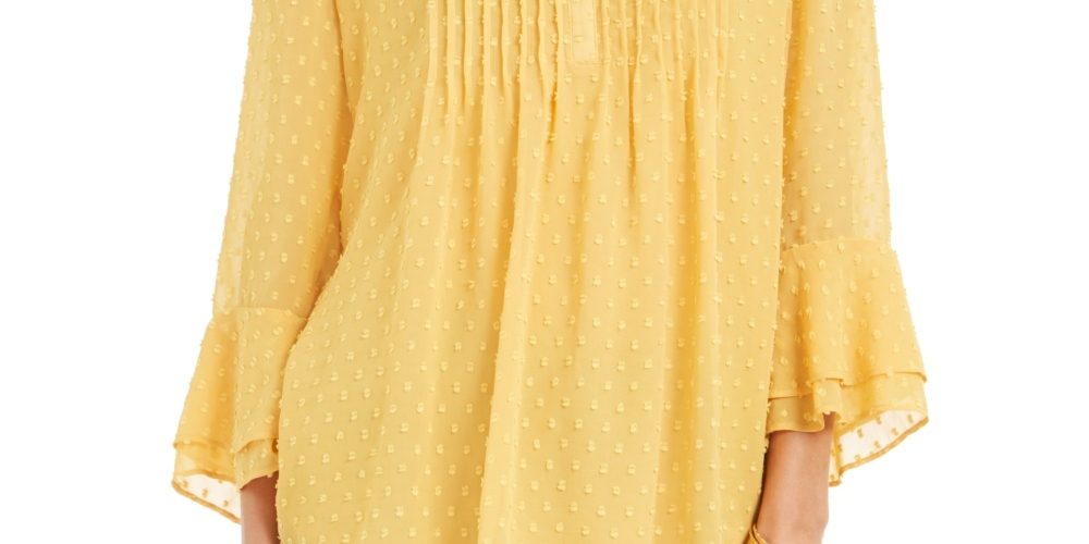 Charter Club feminino, blusa curta texturizada com babados duplos, tamanho dourado, tamanho PL