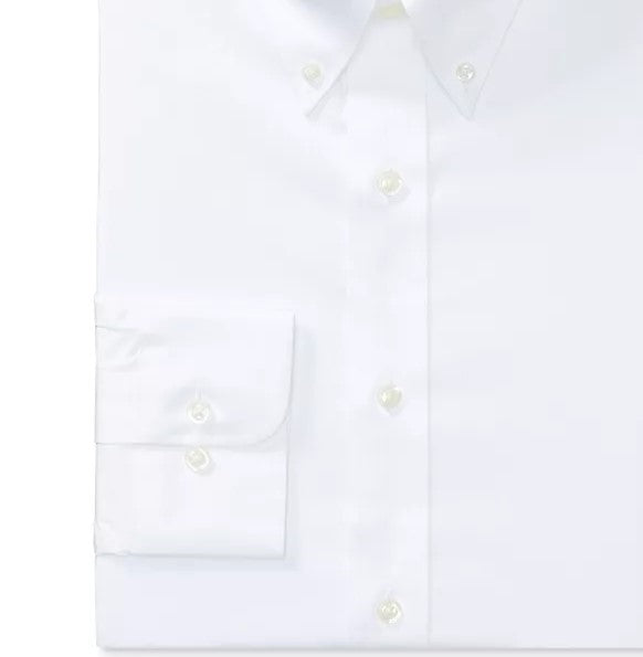 Camisa social masculina Ralph Lauren Slim Fit de popeline elástica, não precisa passar, branca, tamanho 32/33