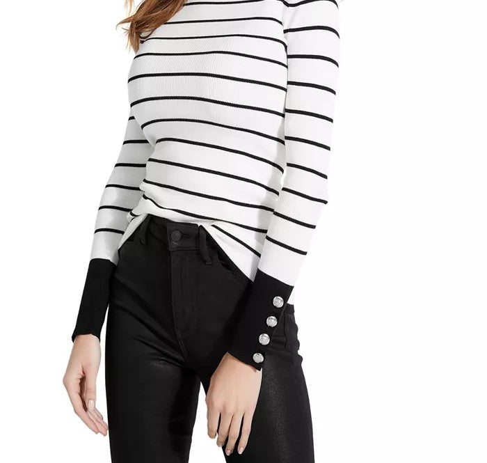 Suéter feminino Guess Rebekah com mangas curtas e gola alta, tamanho pequeno, branco