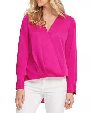 Blusa DKNY Surplice Feminina Rosa Tamanho Grande