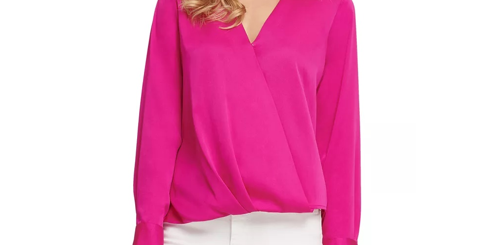 Blusa DKNY Surplice Feminina Rosa Tamanho Grande