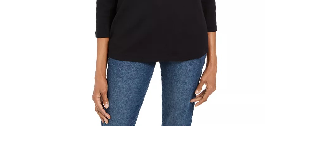 Karen Scott Top Feminino Petite Embelezado Manga 3/4 Preto Tamanho PS/M