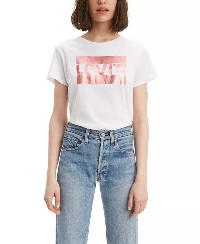 Camiseta Levi's Feminina com Logotipo Rose Gold, Branca, Tamanho Médio