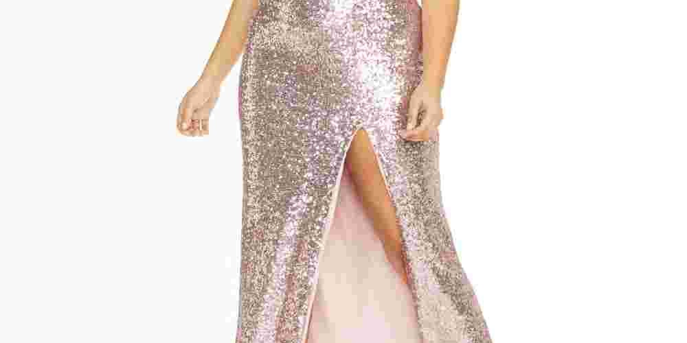 Vestido feminino B Darlin Plus Size com lantejoulas e ombros de fora, rosa, tamanho 14