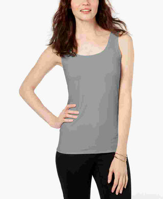 Camiseta básica feminina Alfani com decote redondo, cinza, tamanho X-S