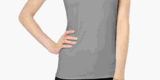 Camiseta básica feminina Alfani com decote redondo, cinza, tamanho X-S