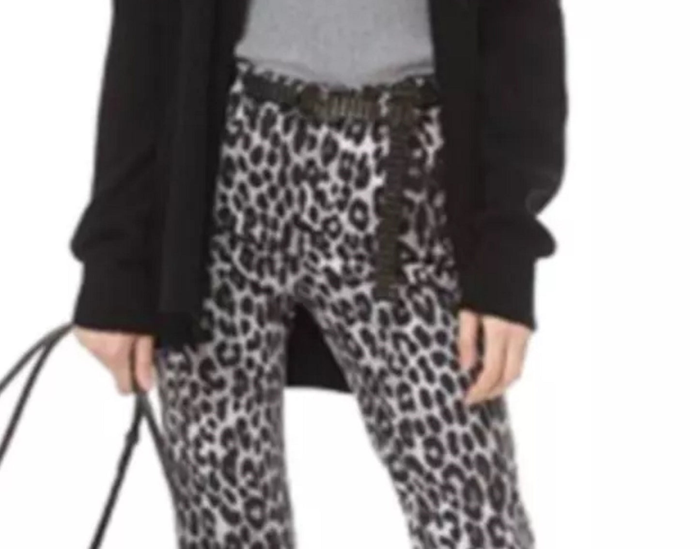 Michael Kors Cardigan Feminino com Cinto e Gola de Pele Sintética, Manga Longa, Aberto, Preto, Tamanho X-G