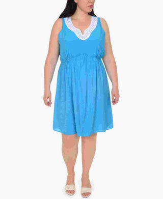 Vestido plus size feminino NY Collection A-Line azul tamanho 1X