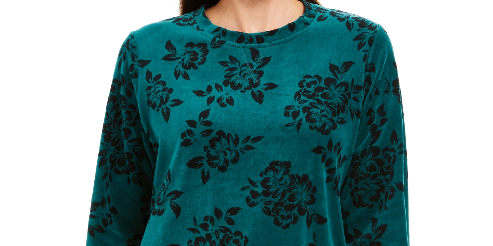 Moletom feminino Karen Scott Sport estampado flocado verde tamanho médio