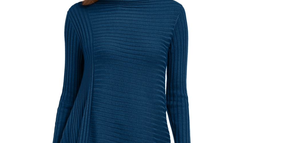 Suéter assimétrico canelado feminino Alfani azul tamanho grande
