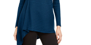 Suéter assimétrico canelado feminino Alfani azul tamanho grande