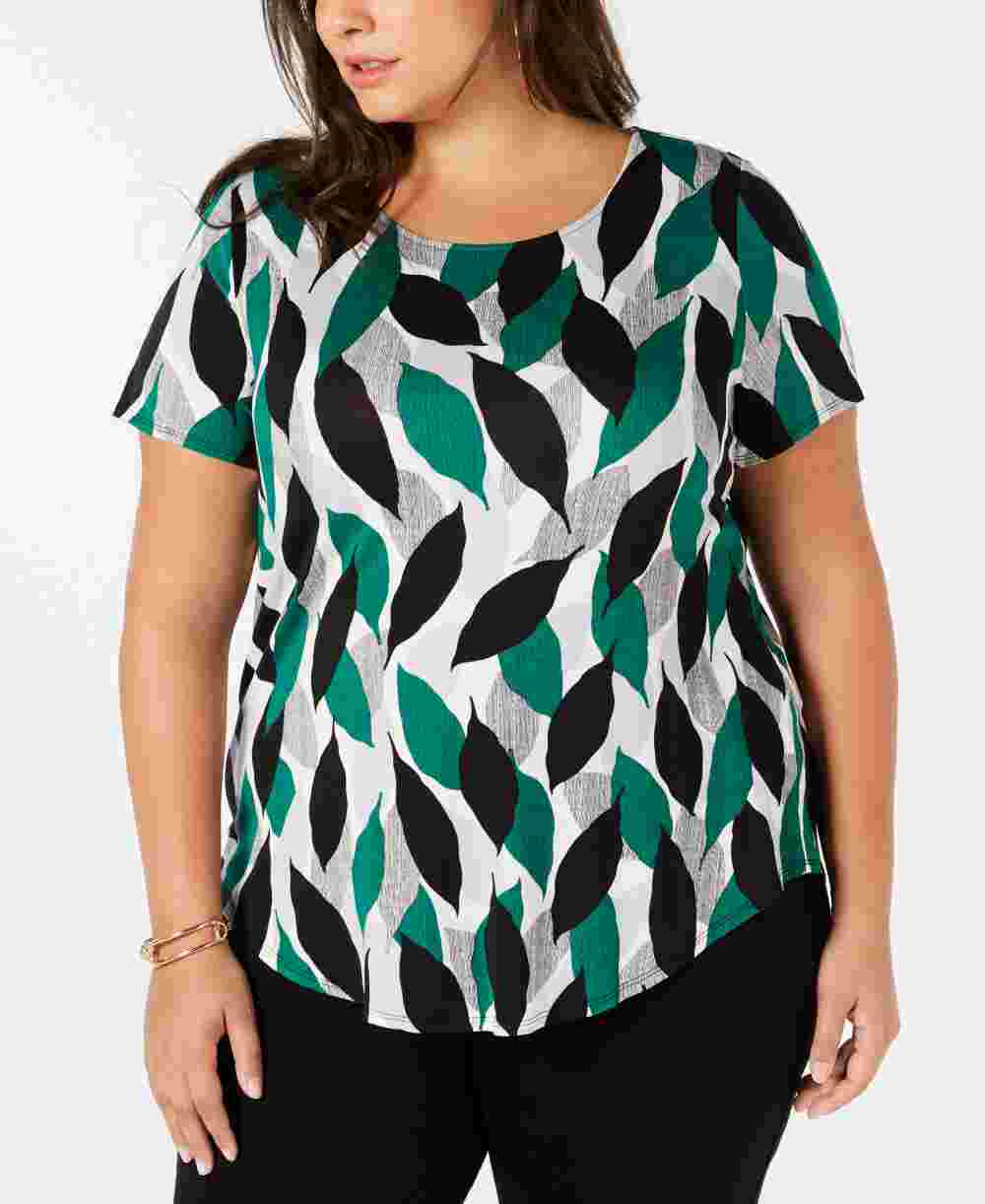 Blusa estampada feminina Alfani S Plus, preta/azul, tamanho 0X