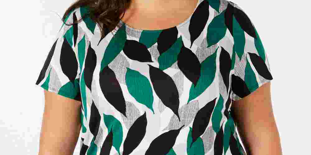 Blusa estampada feminina Alfani S Plus, preta/azul, tamanho 0X