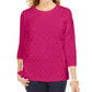 Karen Scott Top esportivo feminino com textura e bolinhas, manga 3/4, rosa, tamanho XS